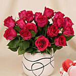 Romantic Dark Pink Roses for Valentine’s Day with Cake