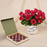 Romantic Dark Pink Roses for Valentine’s Day with Chocolates