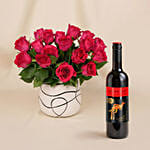 Romantic Dark Pink Roses for Valentine’s Day with Wine