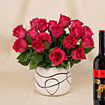 Romantic Dark Pink Roses for Valentine’s Day with Wine