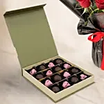 Chocolate Hearts Box and Red Roses Bouquet