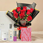 Romantic Red Roses and Cosmetic Gift Set