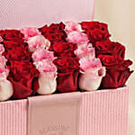 Valentines Pink and Red Roses in Pink Leather Box