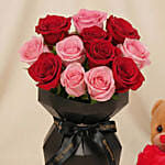 Roses Blush for Valentines With Teddy