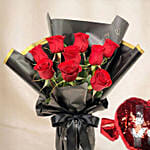 Valentine's Day 9 Roses Bouquet n Cushion Set