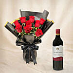 Valentine's Day 9 Roses Bouquet n Wine Combo