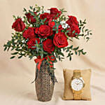 Valentines Day Roses and Watch Gift For Him