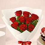 Love 9 Red Roses Bouquet and Cake Bundle