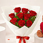 Love 9 Red Roses Bouquet and Teddy Gift