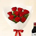 Love 9 Red Roses Bouquet n Wine