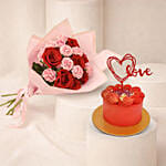 Valentine Special Roses Bouquet and Cake