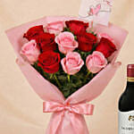 Spray Roses in Premium Ceramic Vase n Wine Gift Bundle