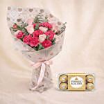 Roses and Carnation Blush Bouquet and Chocolates