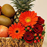 Mixed Flowers & Assorted Fruits Brown Basket