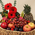 Mixed Red Flowers & Assorted Fruits Oval Basket