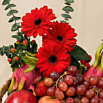 Mixed Red Flowers & Assorted Fruits Oval Basket