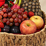Mixed Red Flowers & Assorted Fruits Oval Basket