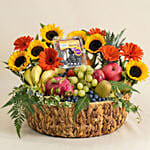 Sunflowers, Gerberas & Exotic Fruits Celebration Basket