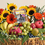 Sunflowers, Gerberas & Exotic Fruits Celebration Basket