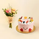 Smiley Mini Jellycat Pastel Bouquet with Fruit Cake