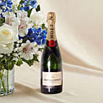 Flower Vase Arrangement With Moet Champagne