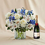 Flower Vase Arrangement With Moet Champagne
