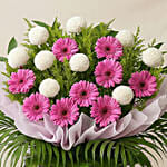 Gerberas N White Ball Mums Flower Stand