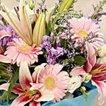 Attractive Gerberas And Lavender Flower Bouquet