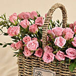 Pink Spray Rose in Small Basket