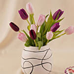 Tulip Flower Arrangement with Mini Heart Cake Gift Set