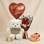 Adorable Love Gift Combo Arrangement with Floral Heart Cake