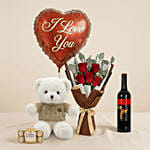 Adorable Love Gift Combo Arrangement with Wine