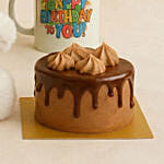 Birthday Floral Mug Arrangement with Teddy N Chocolate Cake