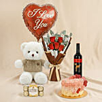 Adorable Love Gift Combo Arrangement with Cake and Wine