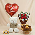 Adorable Love Gift Combo Arrangement with Ferrero Rocher Chocolate Cake