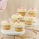 Flowers and Cupcakes Combo – Pink Blooms & Vanilla Treats