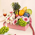 Gourmet Fruit Basket Tray with Pink Gerbera