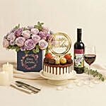 Birthday Gift Set - Roses Cake and Wine