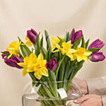 Daffodils and Tulips Beauty in Fish Bowl Arrangement