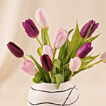 Tulip Flower Arrangement with Chocolate Heart Cake Gift Set