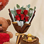 Adorable Love Gift Combo Arrangement with Ferrero Rocher Chocolate Cake