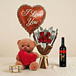 Adorable Love Gift Combo Arrangement with Wine