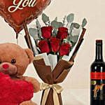 Adorable Love Gift Combo Arrangement with Wine
