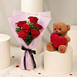Valentines 6 Roses and Teddy Combo