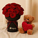 Valentine&rsquo;s Premium Red Roses & Teddy Gift Combo