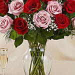 50 Vivid Red and Pink Roses In Vase