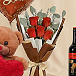 Adorable Love Gift Combo Arrangement with Cake and Wine