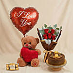 Adorable Love Gift Combo Arrangement with Ferrero Rocher Chocolate Cake