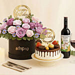 Birthday Flowers Cake & Wine