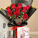 Romantic Red Roses and Cosmetic Gift Set
